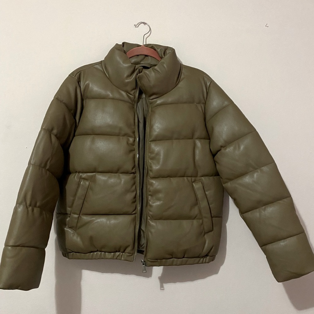 Debby collection puffer brown leather jacket